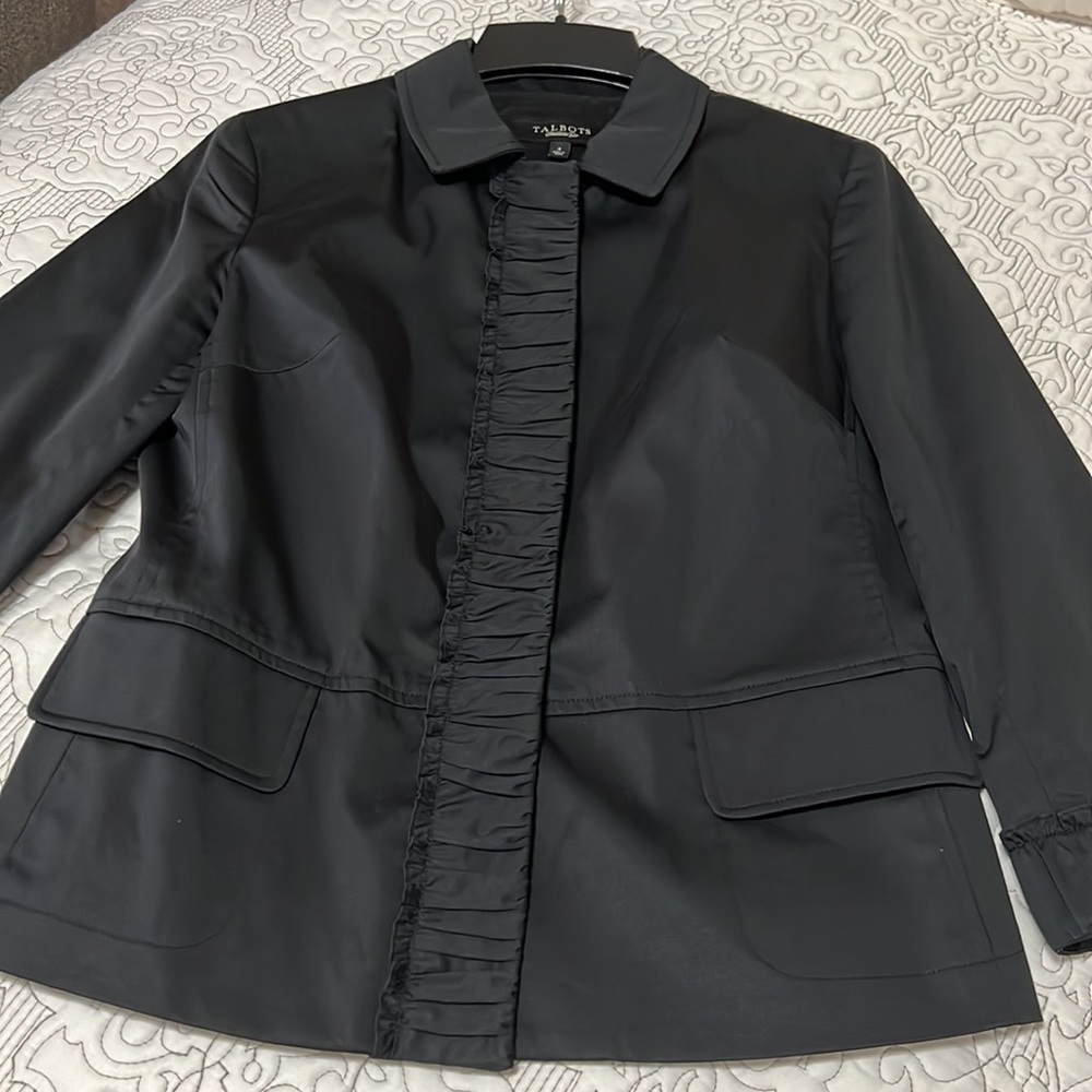Talbots black ruffle front jacket - Picture 2 of 16